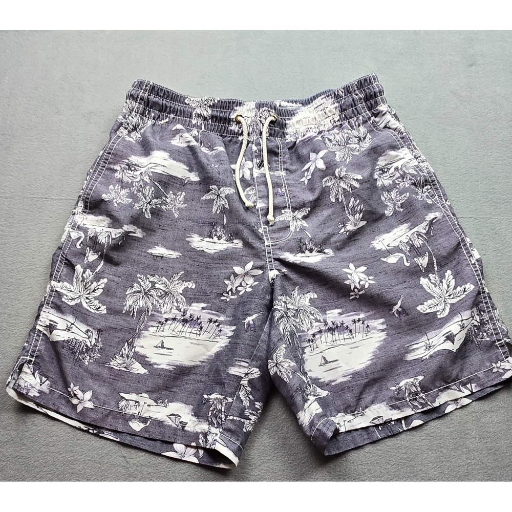 Old‎ Navy Shorts Mens Size SMALL Gray Tropical Print Lined Board Swim Trunks